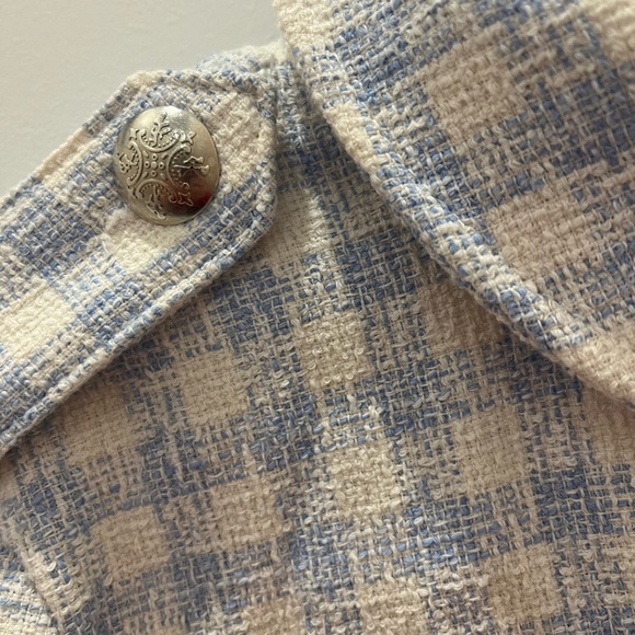 Zara NEW Textured Blue Gingham Blazer Jacket Sz Medium - Picture 5 of 10